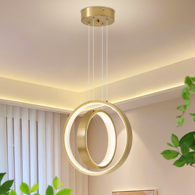 Jansel Modern LED Chandelier Gold Pendant Light 2 Ring Acrylic 34W 4000K Dimmable Height-Adjustable