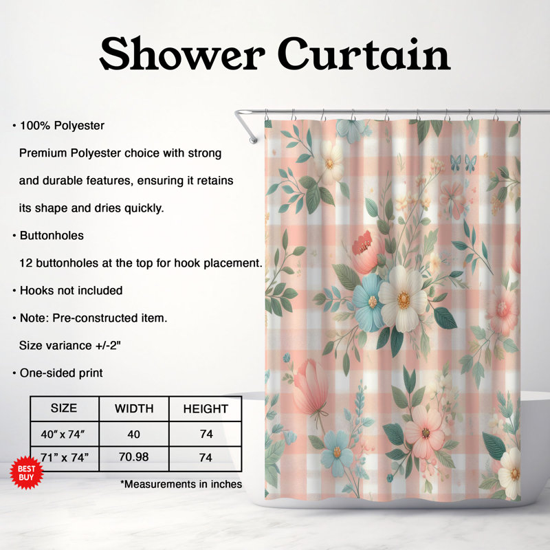 Rideau de douche 1 pièce Soft Gingham, H 74 po x l 71 po