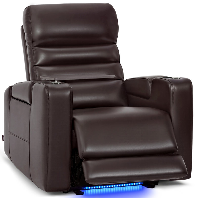 Zero-Gravity Power Reclining Home Theater Seating with Adjustable Headrest & Swivel Tray, Dark Brown, Faux Leather