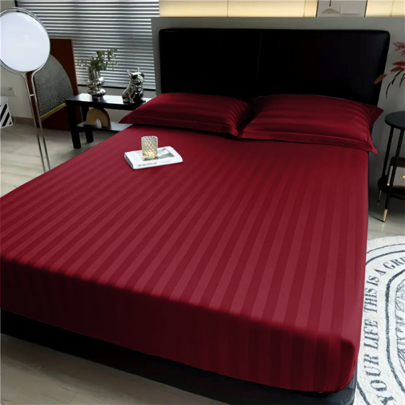 Aspire Homeware Luxury 40cm Deep Striped Fitted Sheet for Hotel Style Bedroom Comfort, King (5'), Burgundy