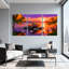Ensemble de 3 toiles murales représentant un paysage de coucher de soleil avec des fleurs de lotus-1505128765