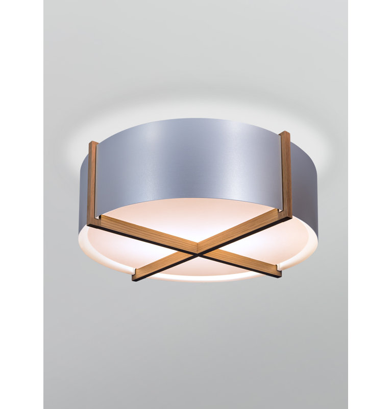 Plura LED Flush Mount, 2700K, 8.38" H x 30" W x 30" D, Walnut/Brushed Aluminum