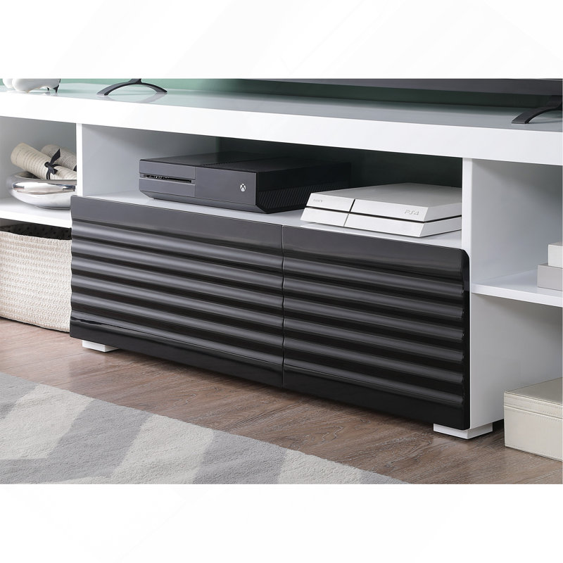 Meuble télé Buck II à finition ultrabrillante avec rangement spacieux et design épuré pour les centres de divertissement modernes