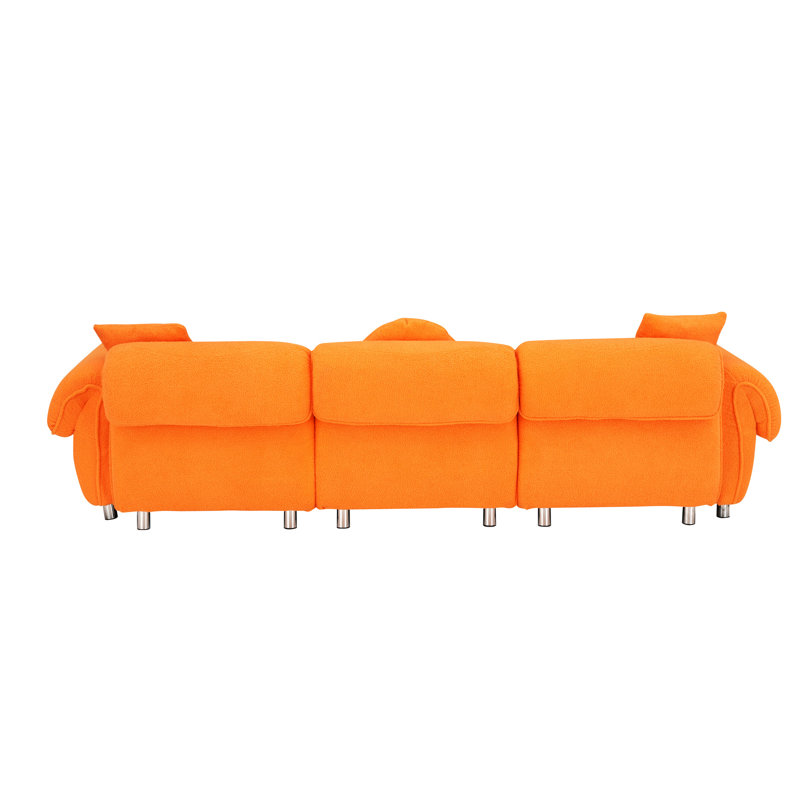 Salon orange avec velours doux et 3 coussins - Siège confortable et résilient 3 places
