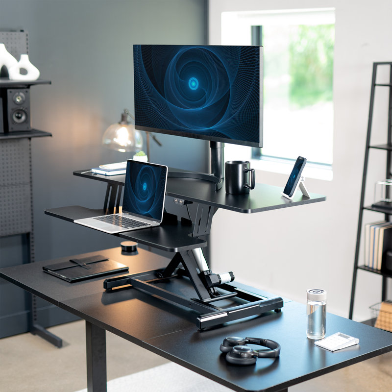 Black Electric 47" Adjustable Standing Desk Converter with Keyboard Tray