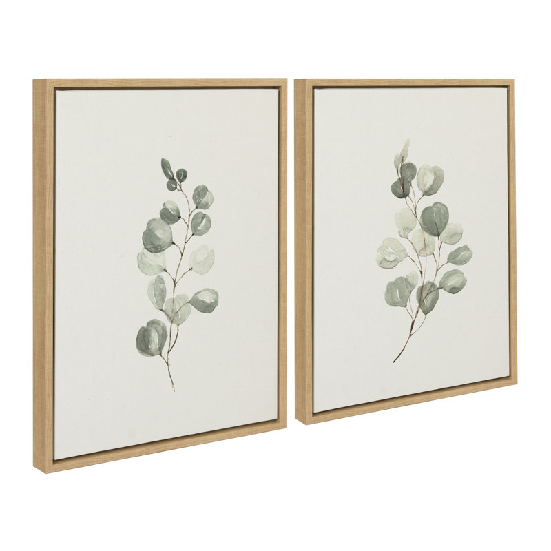 Eucalyptus 4a & Eucalyptus 4b by Maja Mitrovic of Makes My Day Happy Framed Canvas Wall Art Set, Beige, 2 Piece 24x36