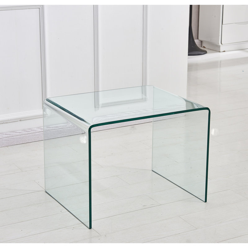 19.7-Inch Clear Bent-Glass Square End Table