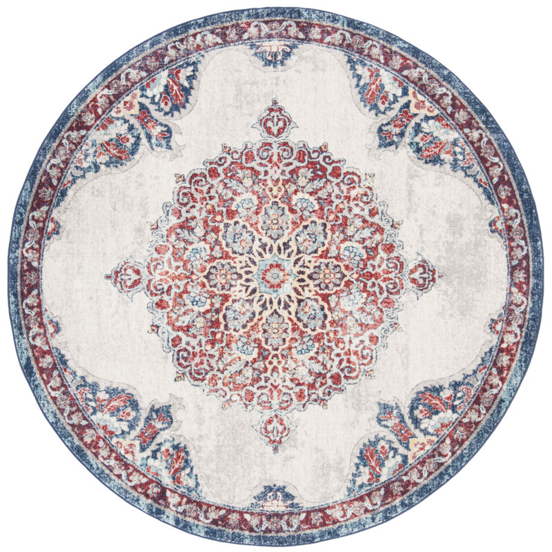 Barcus Oriental Red/Ivory Area Rug, Round 6'7"