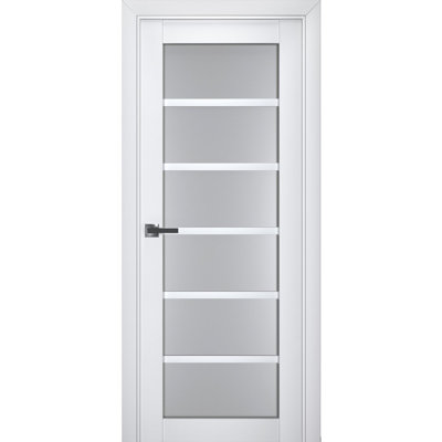 Porte intérieure française pleine prémontée, verre dépoli, Veregio 7602 Blanc Soie, panneau simple standard, cadre, poignées, salle de bain, chambre, portes robustes - 91,4 cm x 213,4 cm