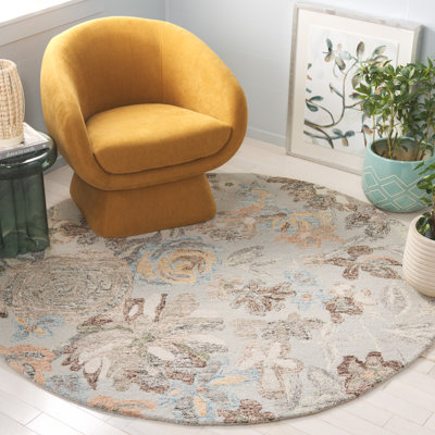 Thaddeus Tufted Wool/Cotton Performance Floral Rug in Grey/Blue