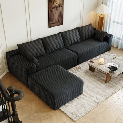 Canapé modulaire de 139,4 po, canapé minimaliste en forme de L avec méridienne en forme de L, canapé-lit convertible à assise profonde moderne, tissu velours côtelé moelleux, sans assemblage, 5 places