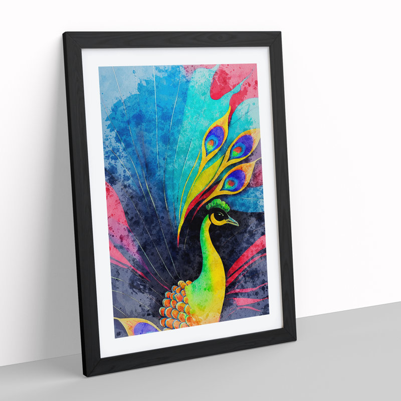 Peacock Colour No.1 - Single Picture Frame Print, 46cm H x 34cm W x 2cm D, Black Framed