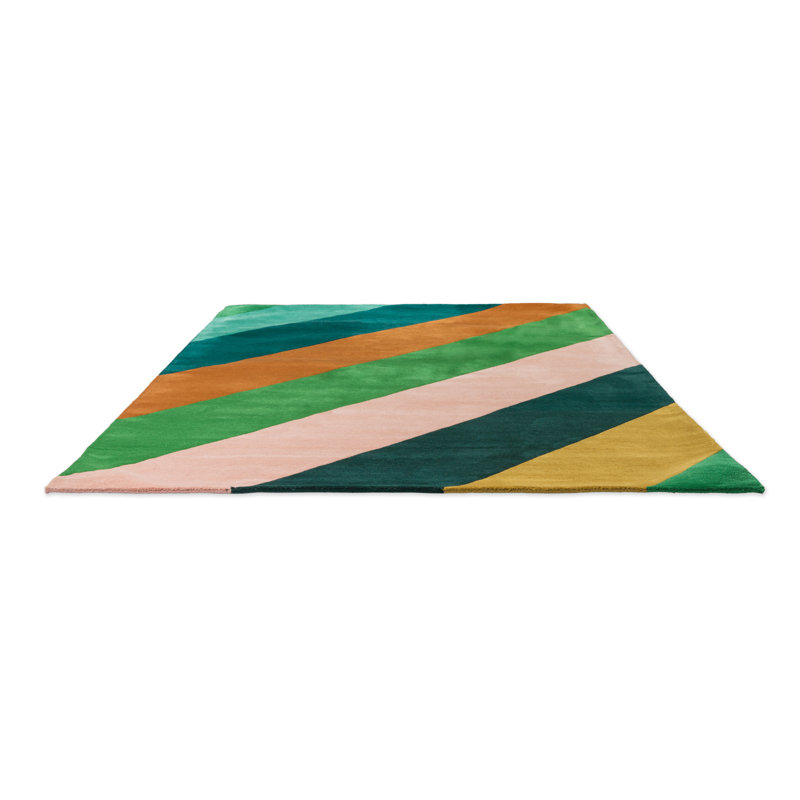 Hand Tufted Wool Striped Area Rug in Emerald/Ambe/Blue, Rectangle 5'7" x 7'10"