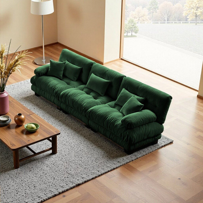 Canapé modulaire en chenille 3 places - Canapé modulaire à assise profonde pour salon confortable, vert, Vert