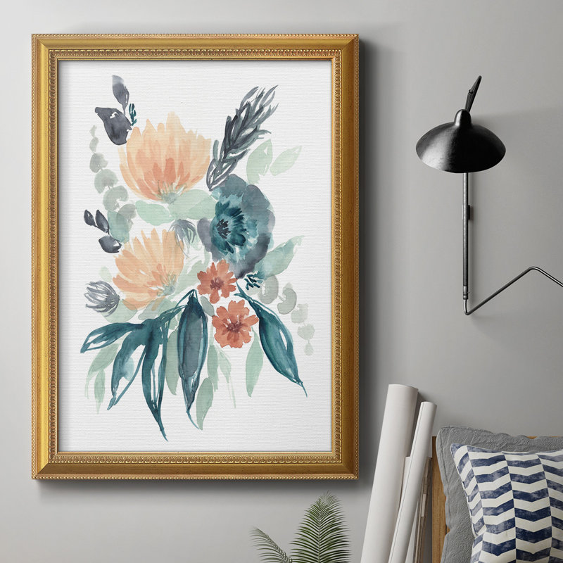 Bleu sarcelle et pêche I, toile encadrée de qualité supérieure - prête à être accrochée, L 24 po x H 36 po