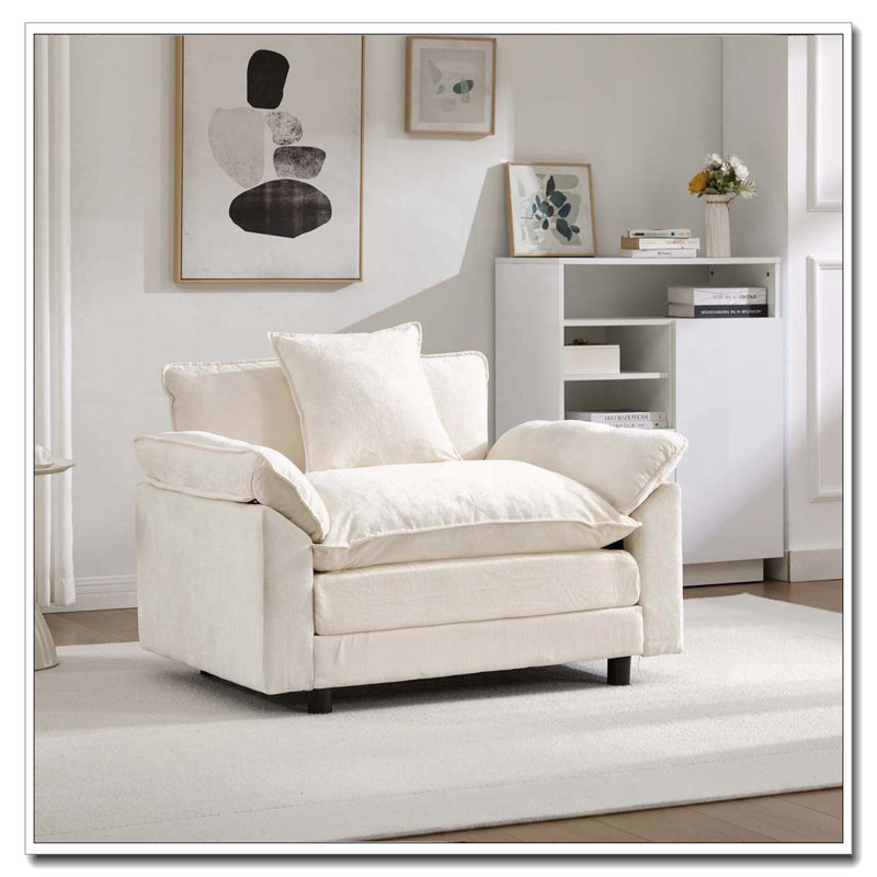 Fauteuil d'appoint moderne avec revêtement en chenille pelucheuse et structure en bois massif (Fauteuil seulement, repose-pieds non inclus)
