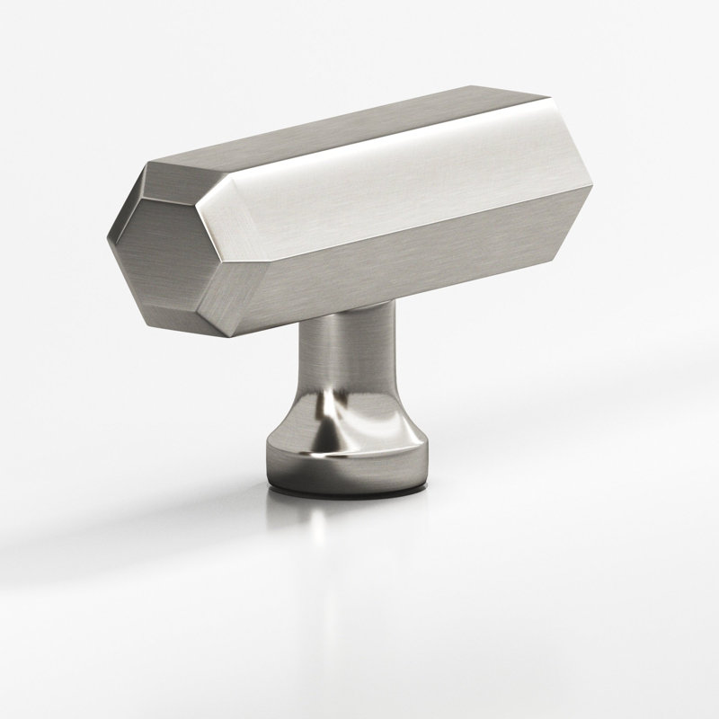 Hexagonal, T Cabinet Knob With Flared Post, Satin Nickel