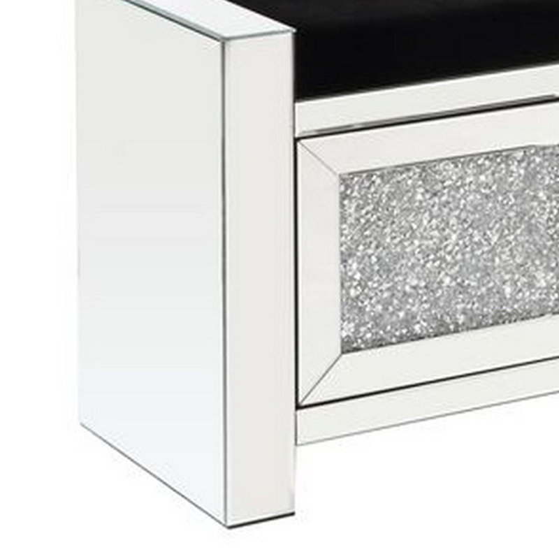 Bench w/Storage, Mirrored & Faux Diamonds