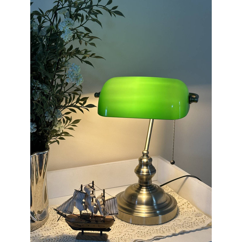 Lampe de bureau verte avec ampoule à DEL incluse - Lampe de travail en métal de style rétro avec éclairage uniforme, fabrication robuste pour le bureau à domicile, la chambre à coucher et le bureau