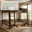 Structure de lit superposé grand lit, avec échelle, garde-corps et tablettes de rangement, structure en bois, conception modulaire, teinte de bois rétro-1790642897-1790642909