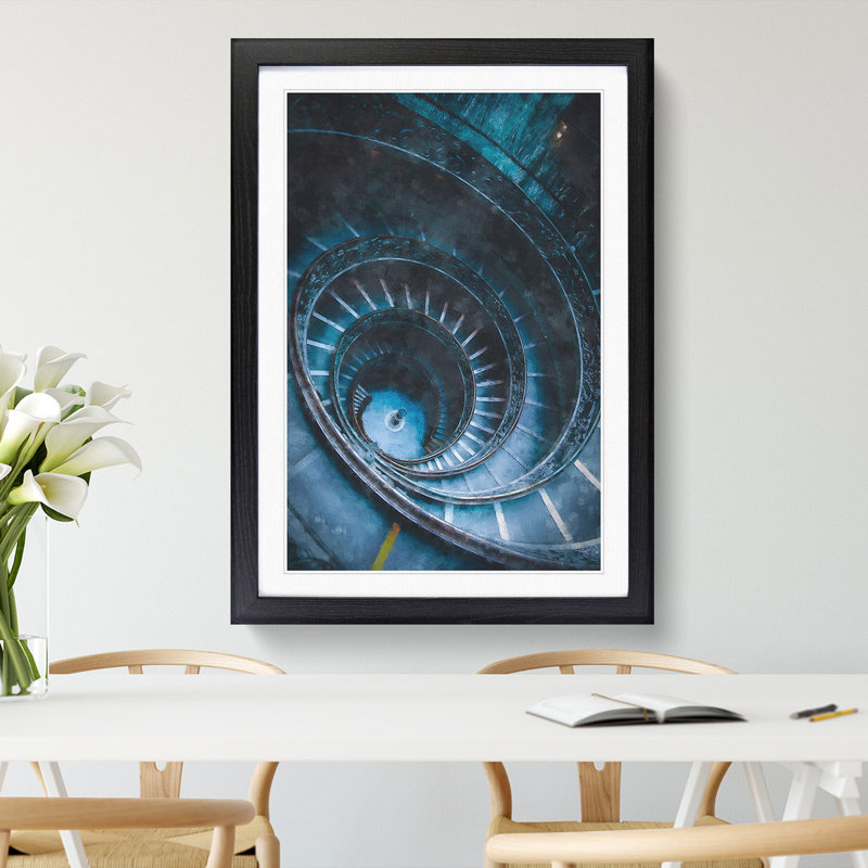 Spiral Staircase In Rome Painting - Framed Print, 33cm H x 24cm W x 2cm D, Black Framed