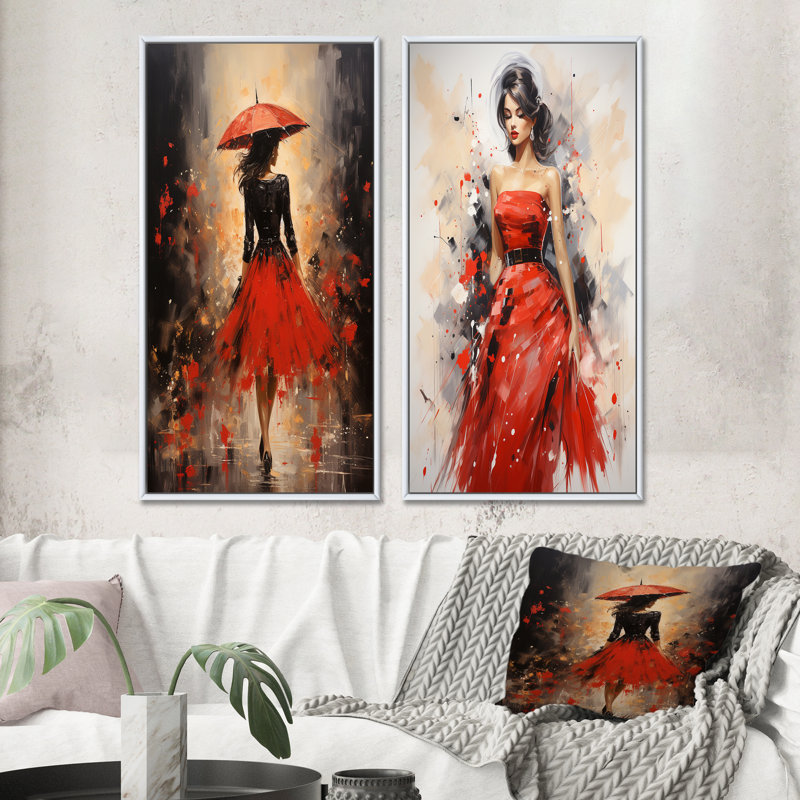 «Red Timeless Glamour Pointillism» «Red Timeless Glamour Pointillism» 2 - pièces sur, Cadre blanc, H 20 po x l 24 po