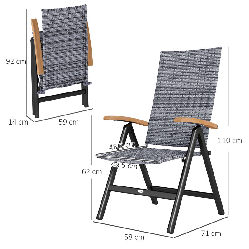 Folding Patio Dining Armchair, Grey