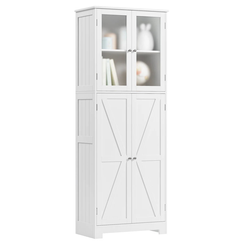 66.9" Tall Bathroom Storage Cabinet with Glass Doors, White