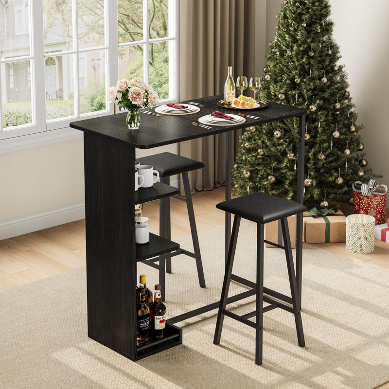 Ensemble de salle à manger industriel 3 pièces avec étagères de rangement à 3 niveaux et plateau rabattable extensible – Table de bar gain de place pour petites cuisines, appartements et bars à domicile