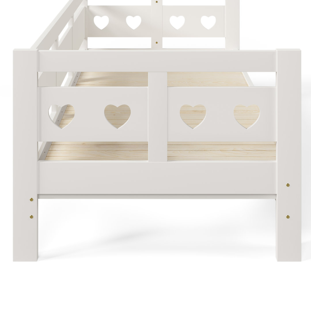 3FT White Heart-Shaped Wooden Daybed with Pull-out Trundle, Single Guest Bed 90 x 190 cm for Living Room & Bedroom