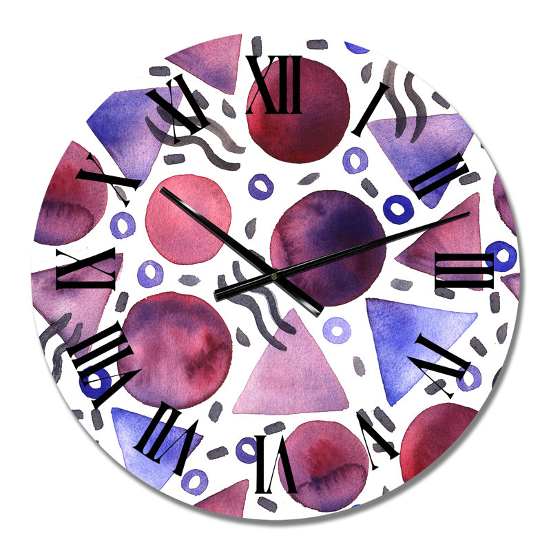 Horloge murale rétro - triangle mauve et cercles bourgogne, Petit