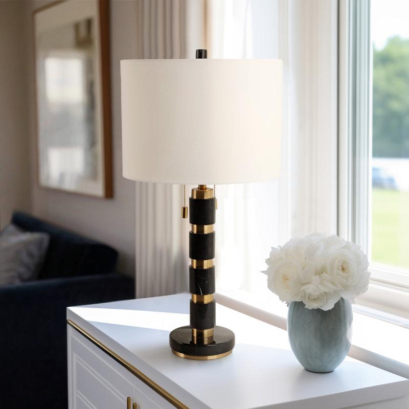Sagebrook Home 27X14" Stacked Marble Lamp With 2 Pulls, Black/Gold, Black/Gold