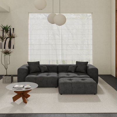Kay Crumley 3-Piece Upholstered Modern Linen Fabric Modular Loveseat Sofa With Ottoman