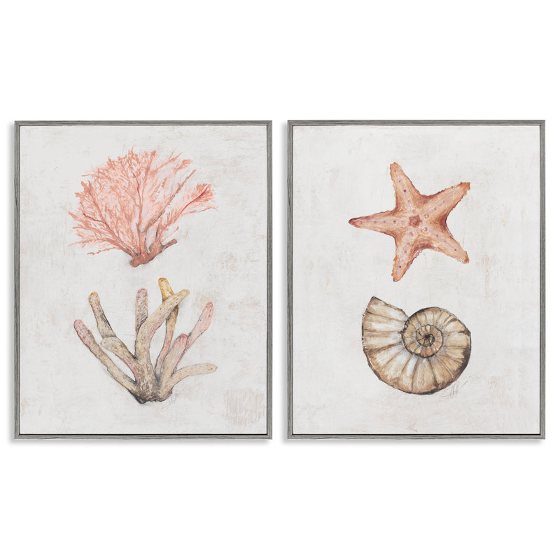  «Neutral Pastel Sea Life», ensemble de 2 estampes numériques par Filippo Ioco, Estampe numérique Farmhouse