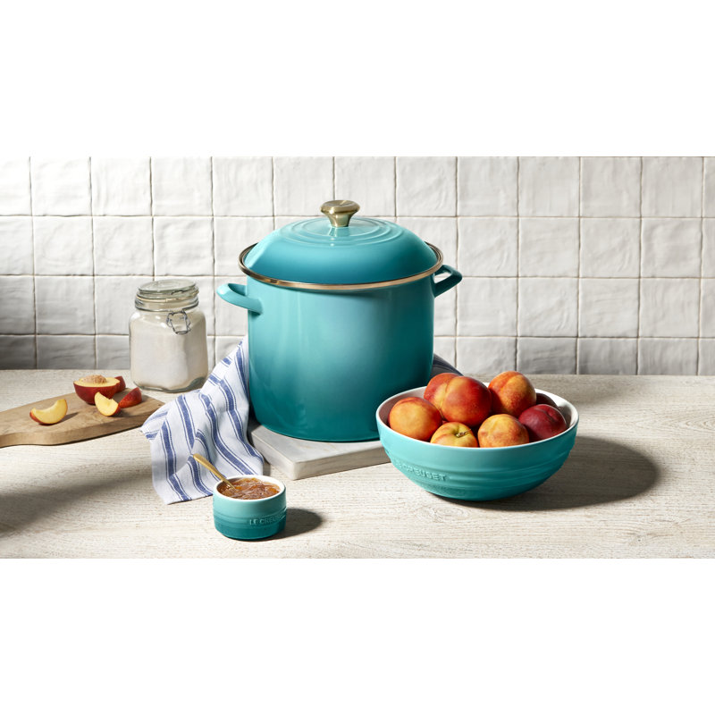 Le Creuset Enamel-On-Steel Stockpot With Gold Rim, 12 Qt. - Bleu Riviera