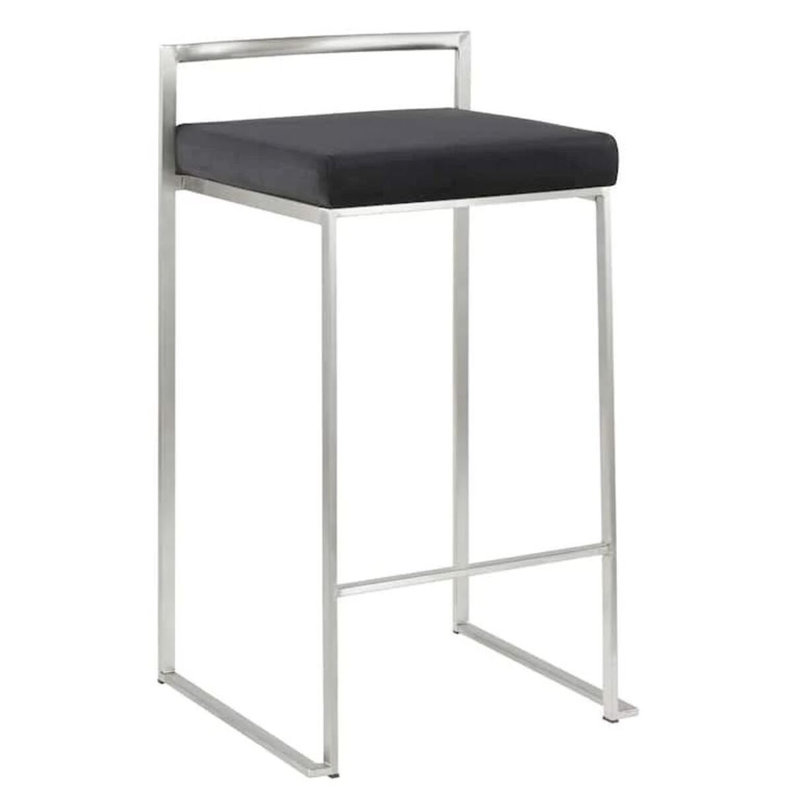Tabouret en cuir Folklore Vegan, Chrome chrome, Noir, noir, noir, noir