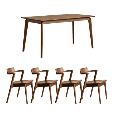Simple Rectangular Black Walnut Dining Table Set
