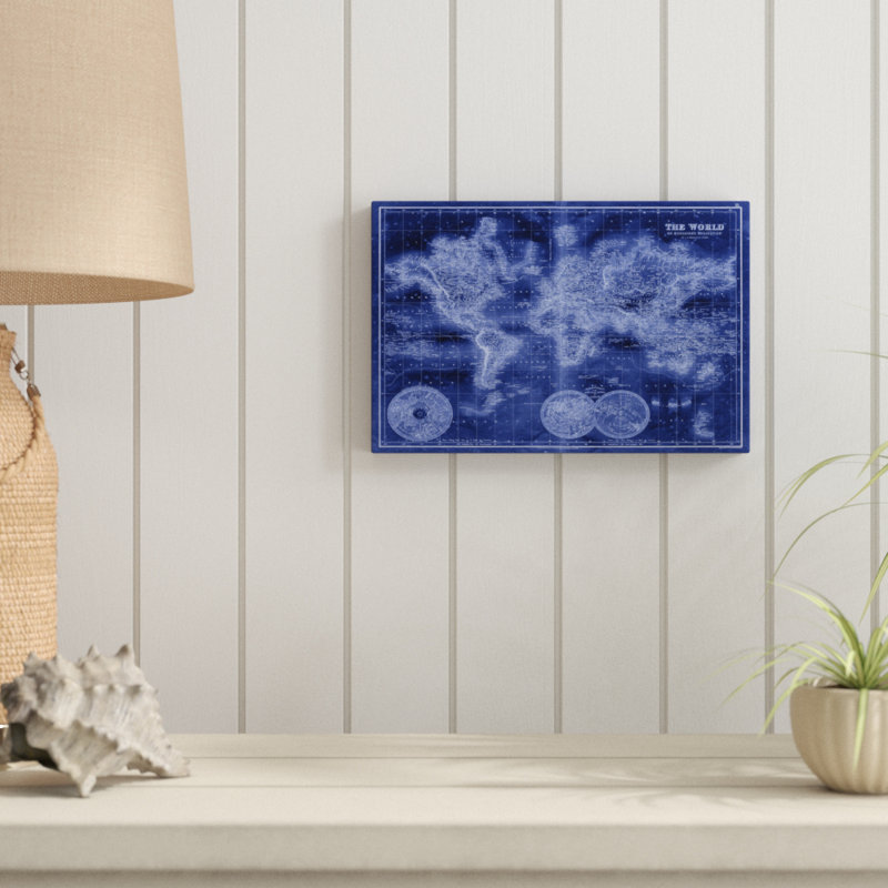 Indigo World Map by Unknown - Graphic Art Print, Wrapped Canvas, 20cm H x 30cm W