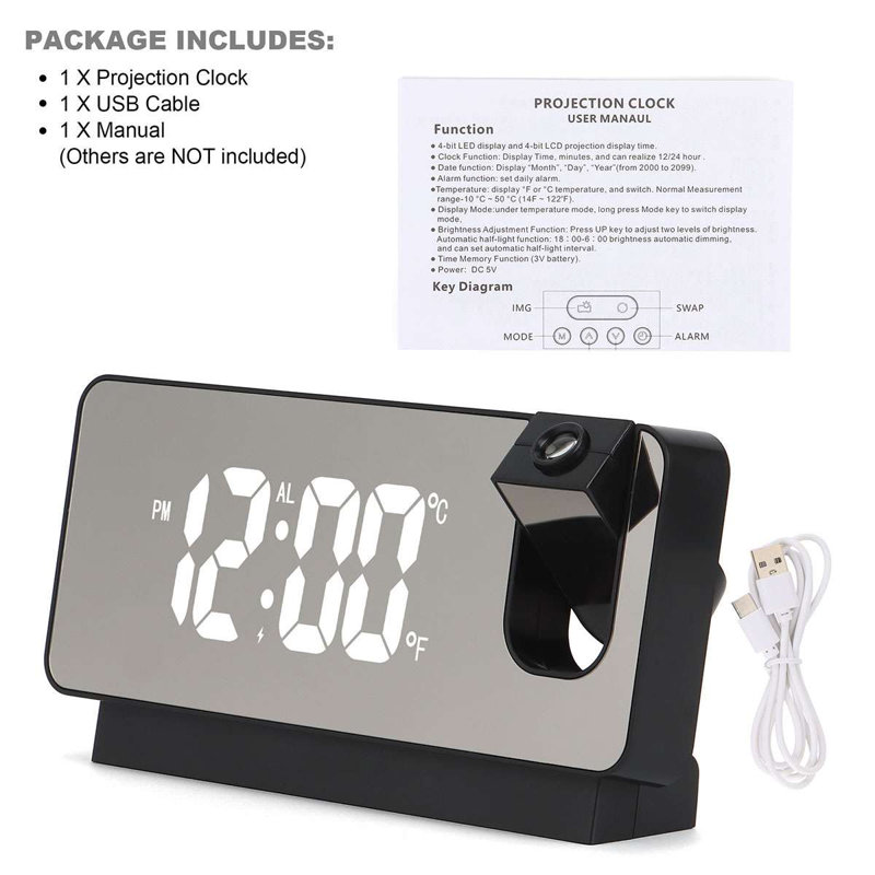 Dugal Digital Electric Tabletop Clock with Alarm, Black