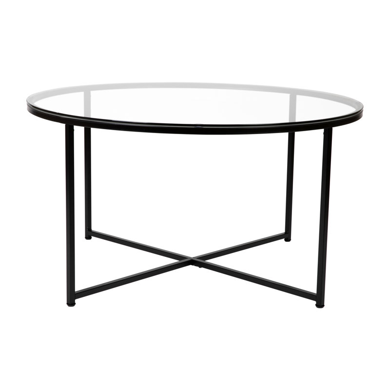 Modern Laminate Coffee Table with Crisscross Frame, Clear, Matte Black