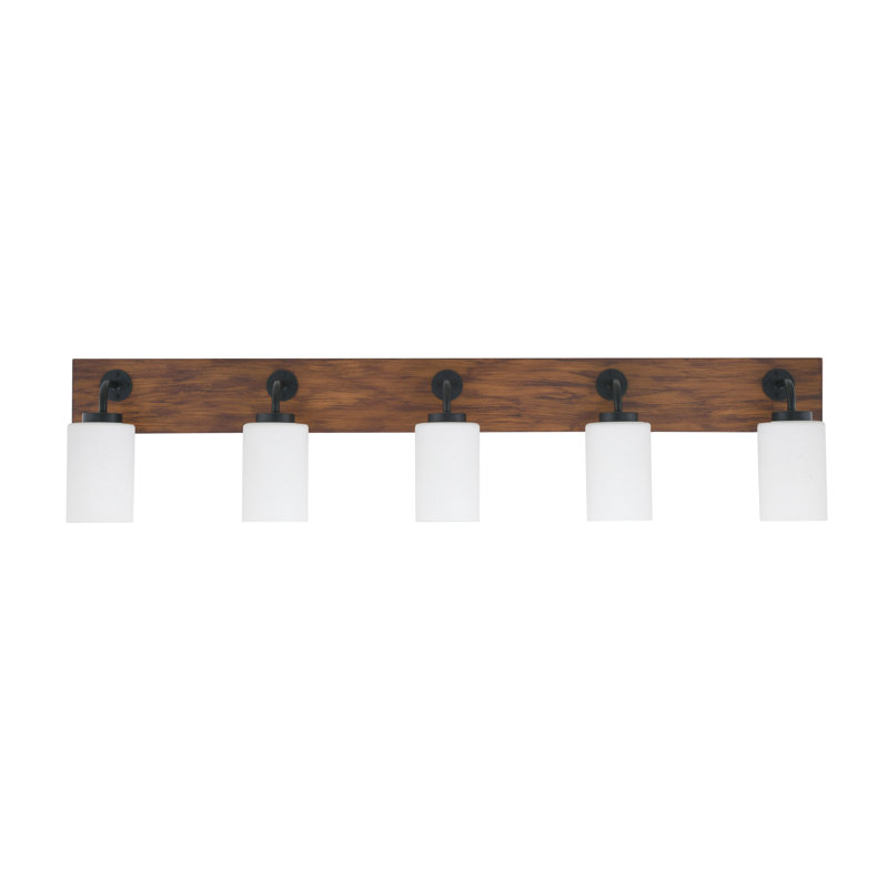 Barre d'éclairage de salle de bain 5 lumières Oxbridge, Blanc, Noir mat/brun