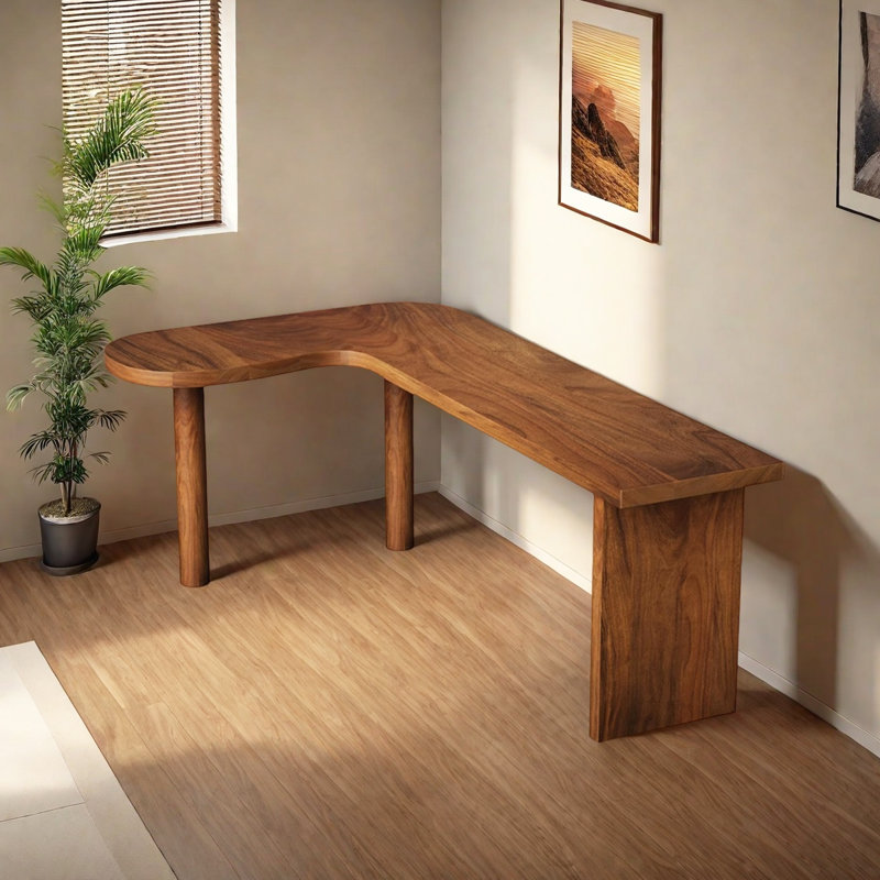 Bureau en bois massif de style nordique en L, L 62,99 po x P 39,37 po