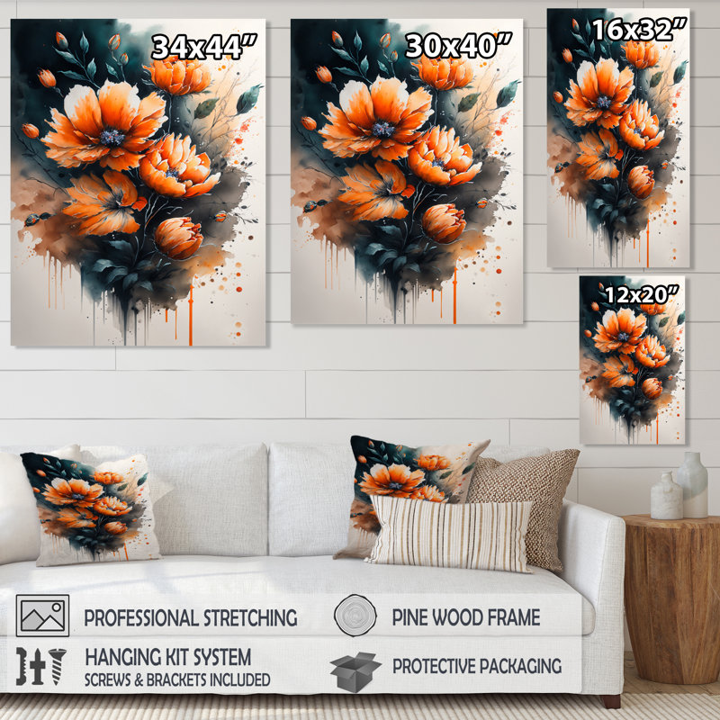 «Vibrant Orange Flower Bouquet», reproduction sur toile, H 20 po x l 12 po x P 1 po, Toile tendue