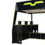 Lit mezzanine double en bois pleine grandeur avec bureau, tablettes multiples et lumière RVB, table-389212336