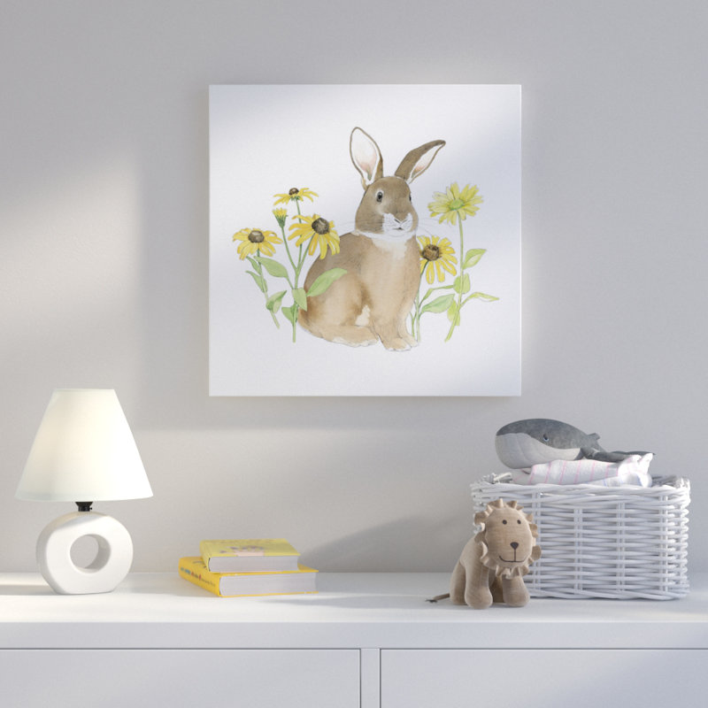Art sur toile, Wildflower Bunnies, Papier beaux-arts encadré noir, H 24 po x l 24 po x P 1 po, Blanc
