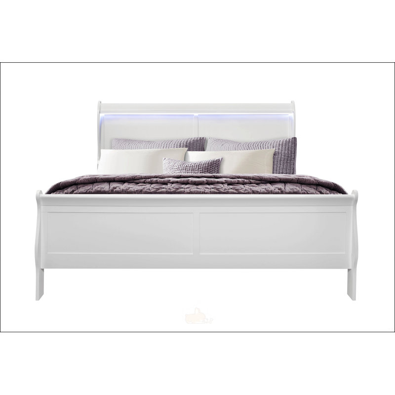 Charlston White King Bed With LED