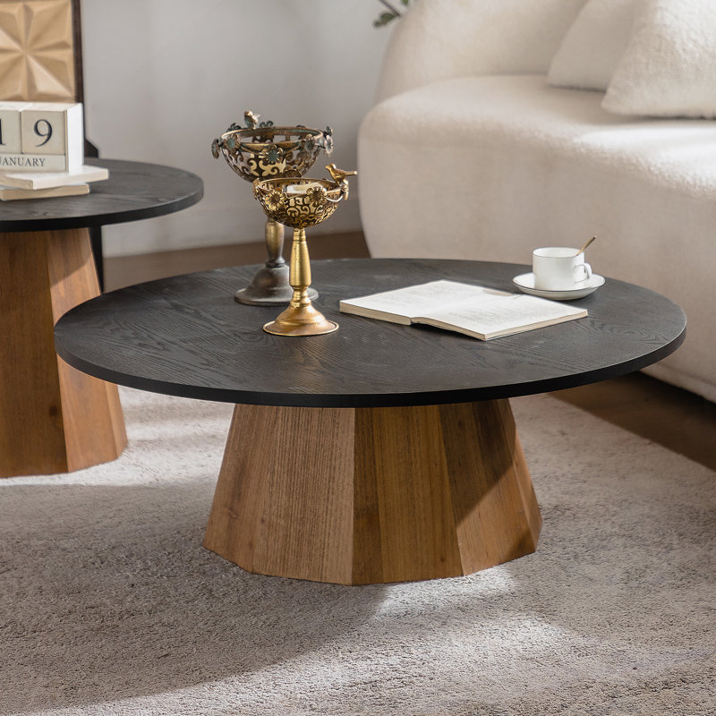Table basse ronde en bois à piédestal robuste pour salon facile à assembler