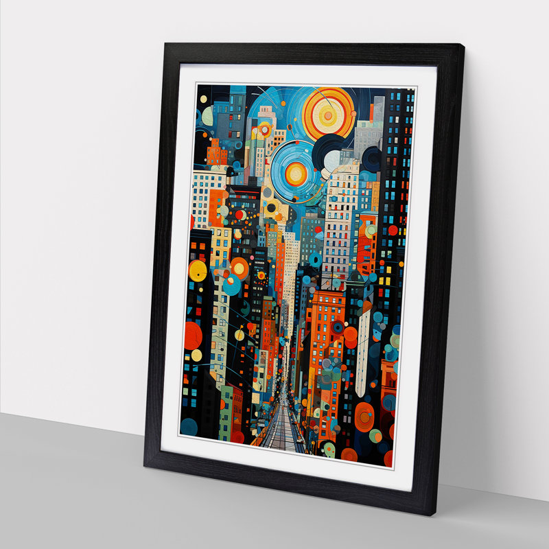 New York Orphism No.3 - Single Picture Frame Print on Wood, Black Framed, 64cm H x 46cm W x 2cm D