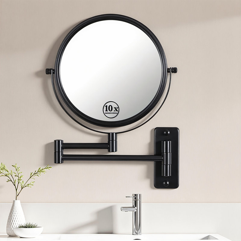Miroir de maquillage mural 8 po avec miroir de maquillage grossissant 1X / 10X, Noir