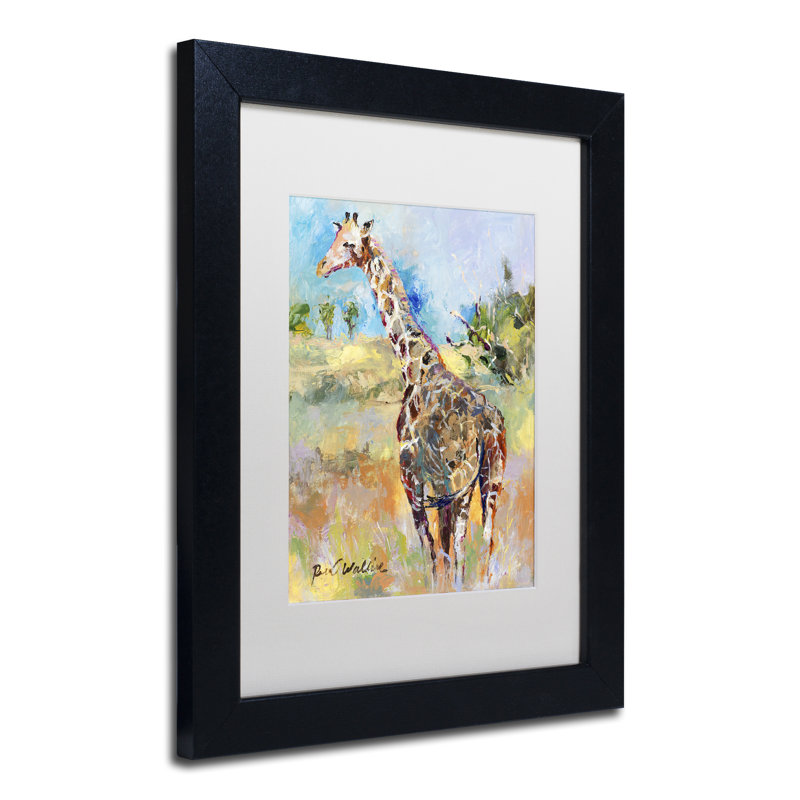 « giraffe », reproduction sur toile, H 14 po x l 11 po x P 0,5 po, Cadre noir, Blanc